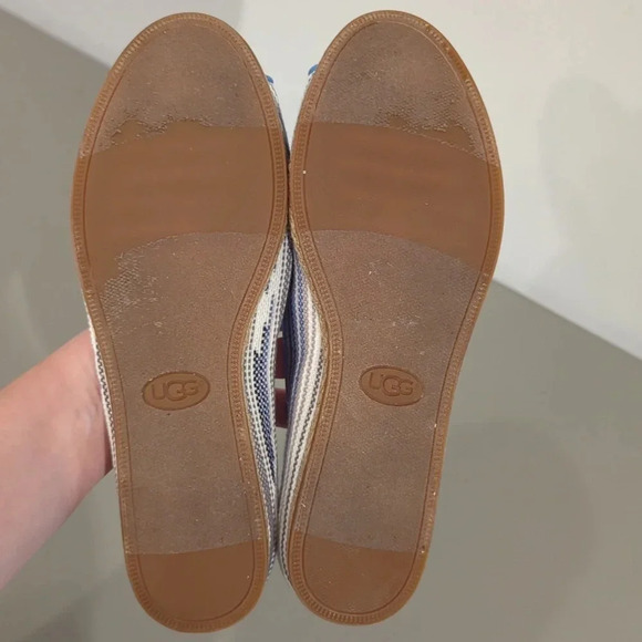 UGG Marleigh Serape Canvas Open Toe Flats Genuine Lamb Fur Lined size 11 - Picture 7 of 9